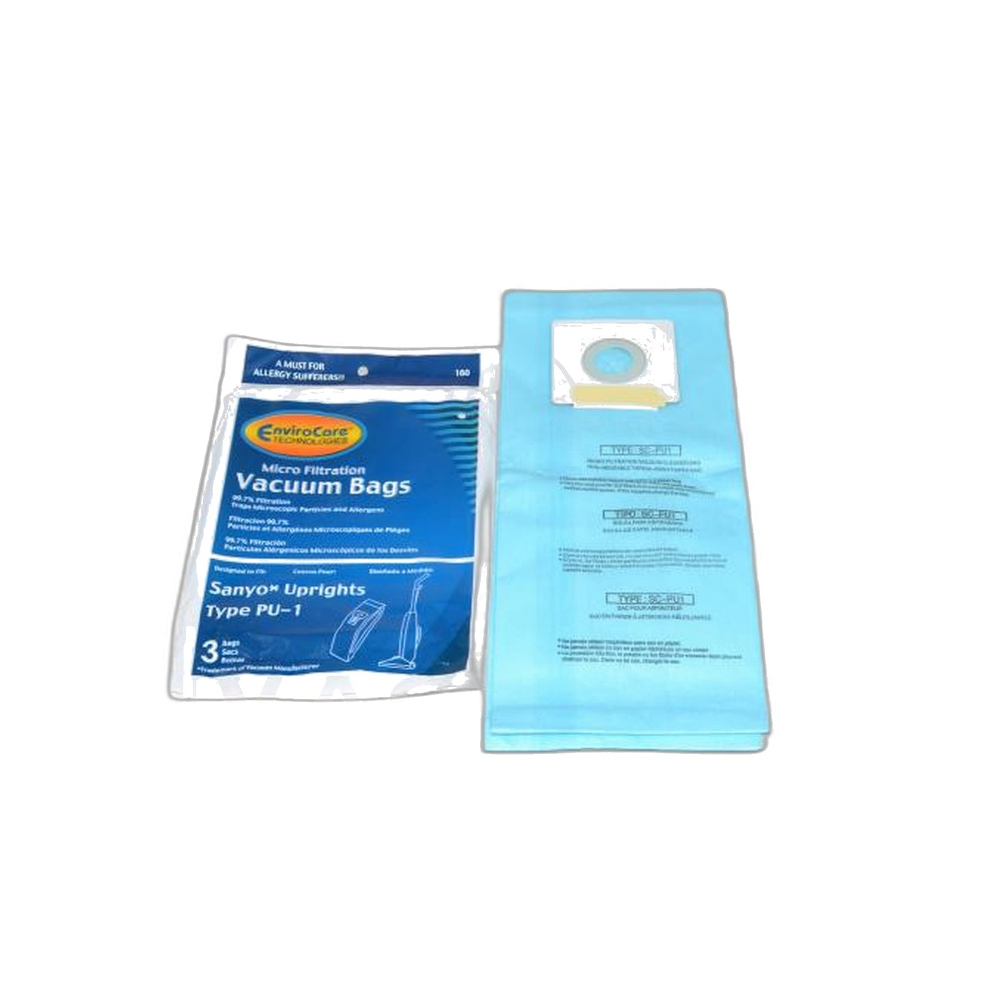 Sanyo PU-1 Micro Envelope Replacement Upright Paper Bags - 3 Pack