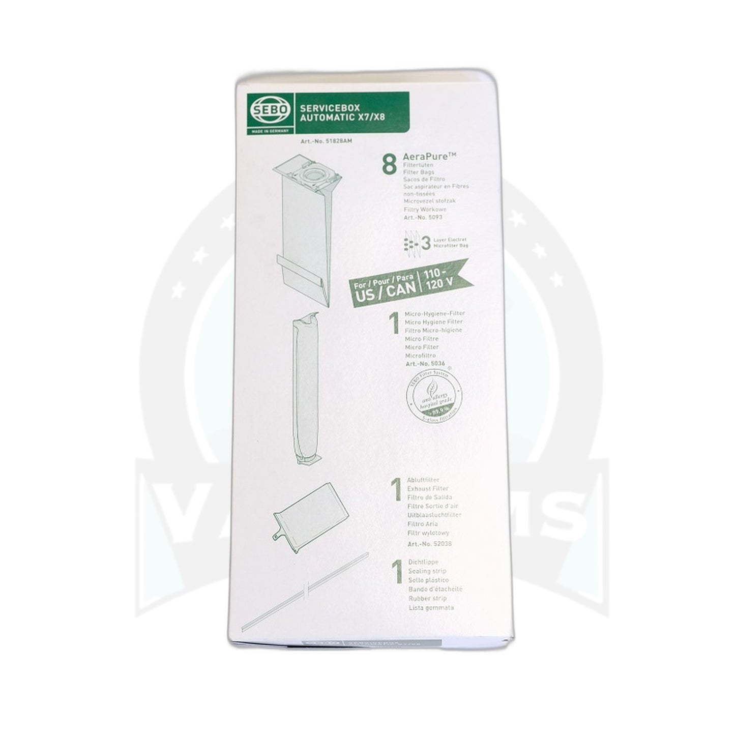 SEBO X7/X8 Service Box - 8 Aerapure Bags, Micro & Exhaust Filters