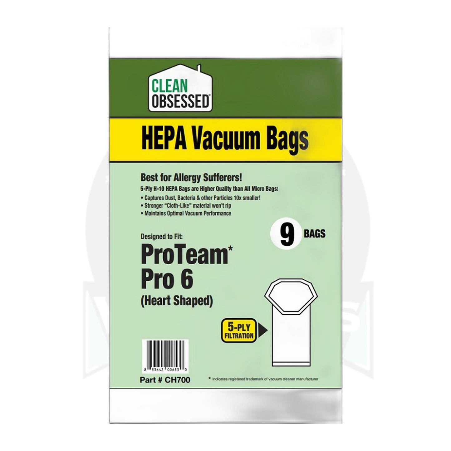 Clean Obsessed HEPA Bags for ProTeam Pro 6 & FS6 Backpack (9-Pack)