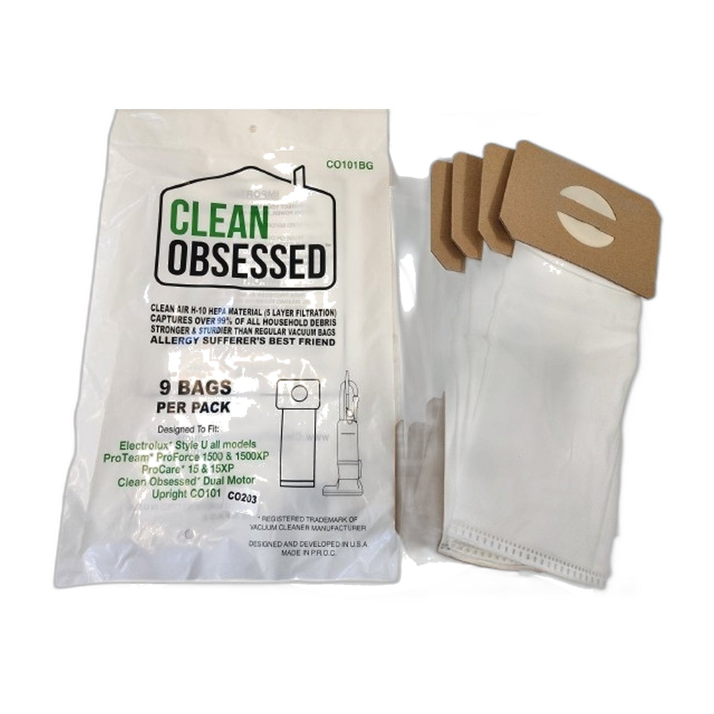 Clean Obsessed CO203/CO101 HEPA Filter Bags, Fits Perfect & Lux (9-Pack)