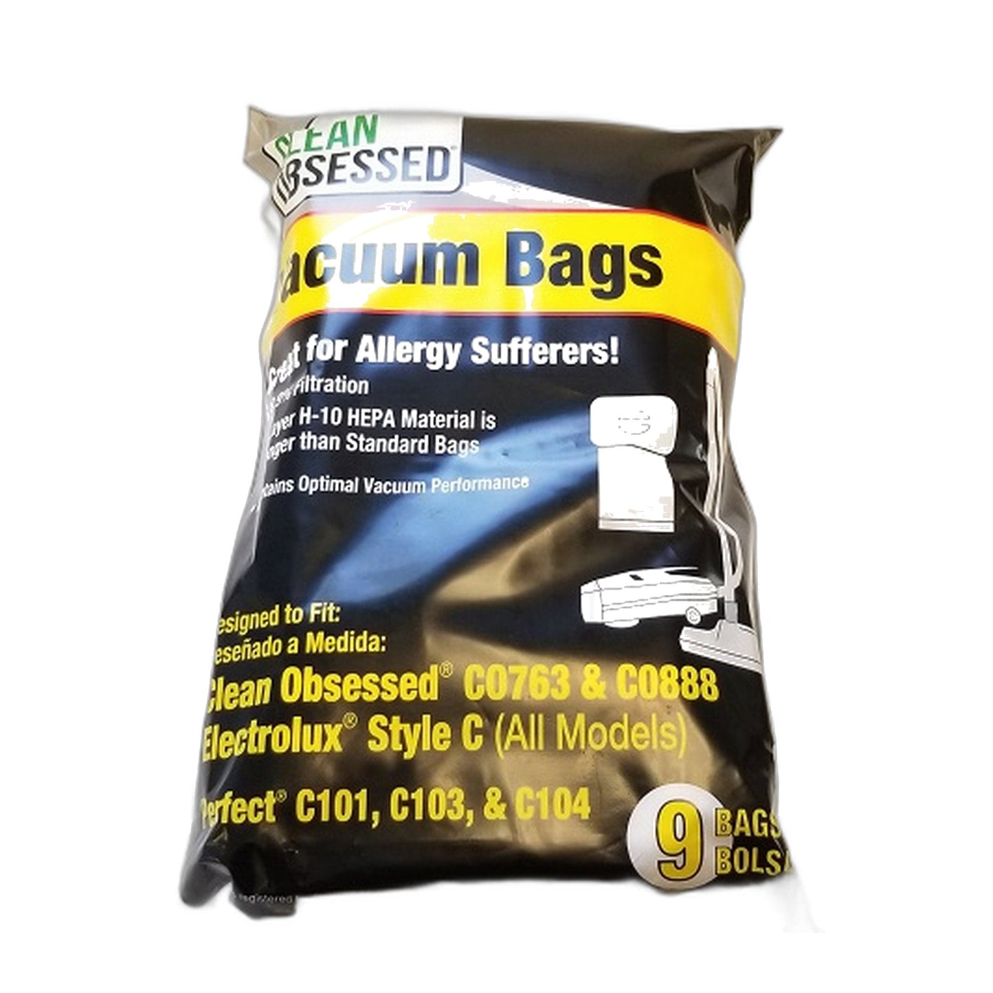 Clean Obsessed CO763 / CO888 HEPA Canister Bags, 9-Pack (Fits Lux)