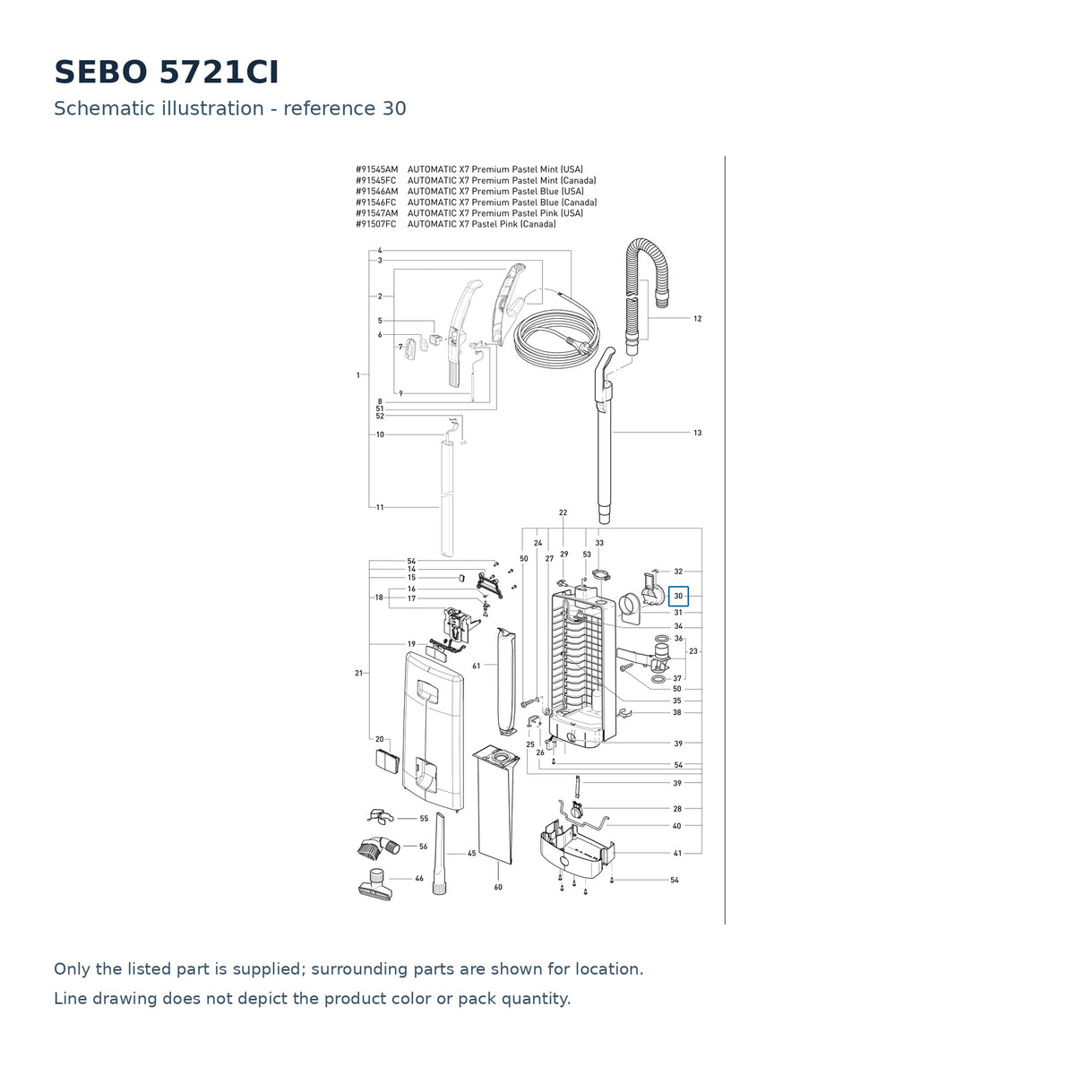 SEBO 5721CI schematic illustration; reference 30; only the listed part supplied