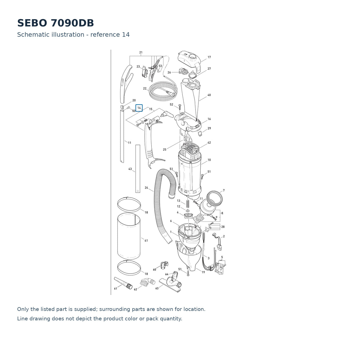 SEBO 7090DB schematic illustration; reference 14; only the listed part supplied