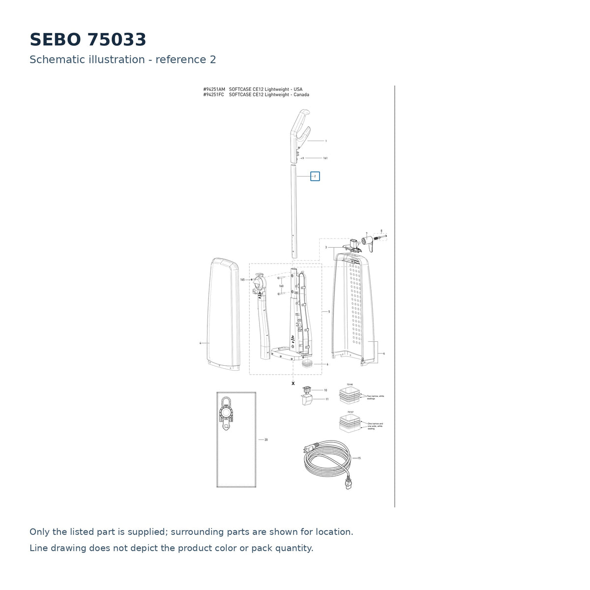 SEBO 75033 schematic illustration; reference 2; only the listed part supplied