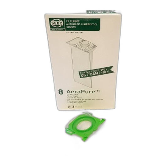 SEBO Filter Bags for AUTOMATIC X, ESSENTIAL G, C Series, 300/350 and 370 - 8 Pack with Caps
