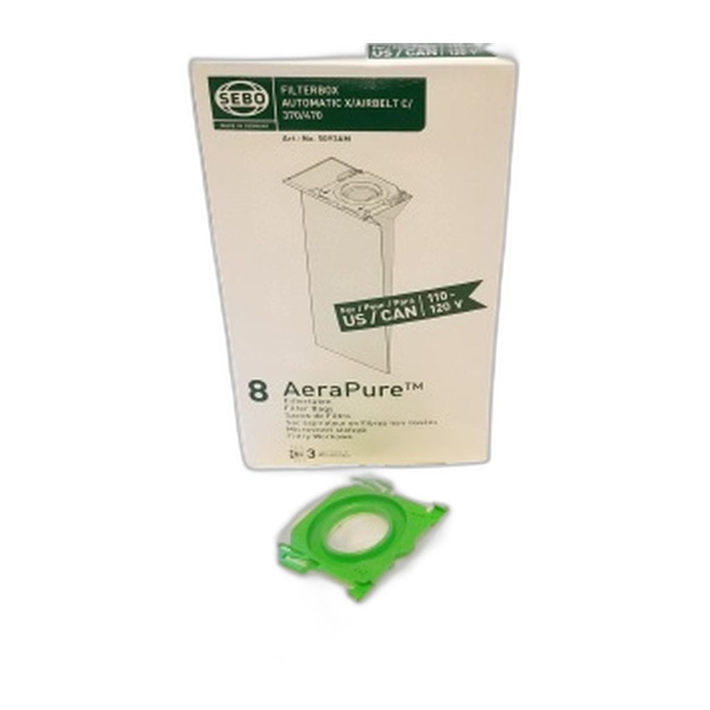 SEBO Filter Bags for AUTOMATIC X, ESSENTIAL G, C Series, 300/350 and 370 - 8 Pack with Caps