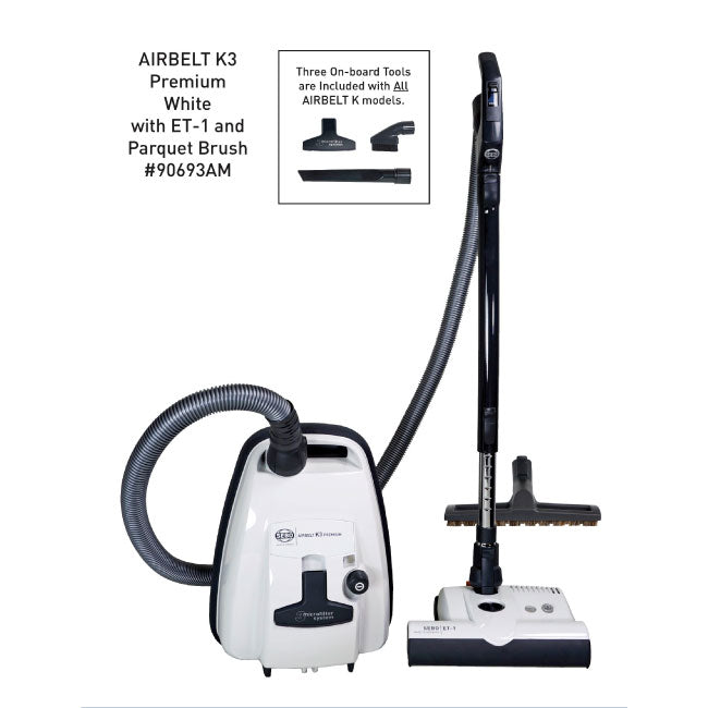 AIRBELT K3 Premium, with dual-control handle, ET-1, and parquet brush (white) - SEBO