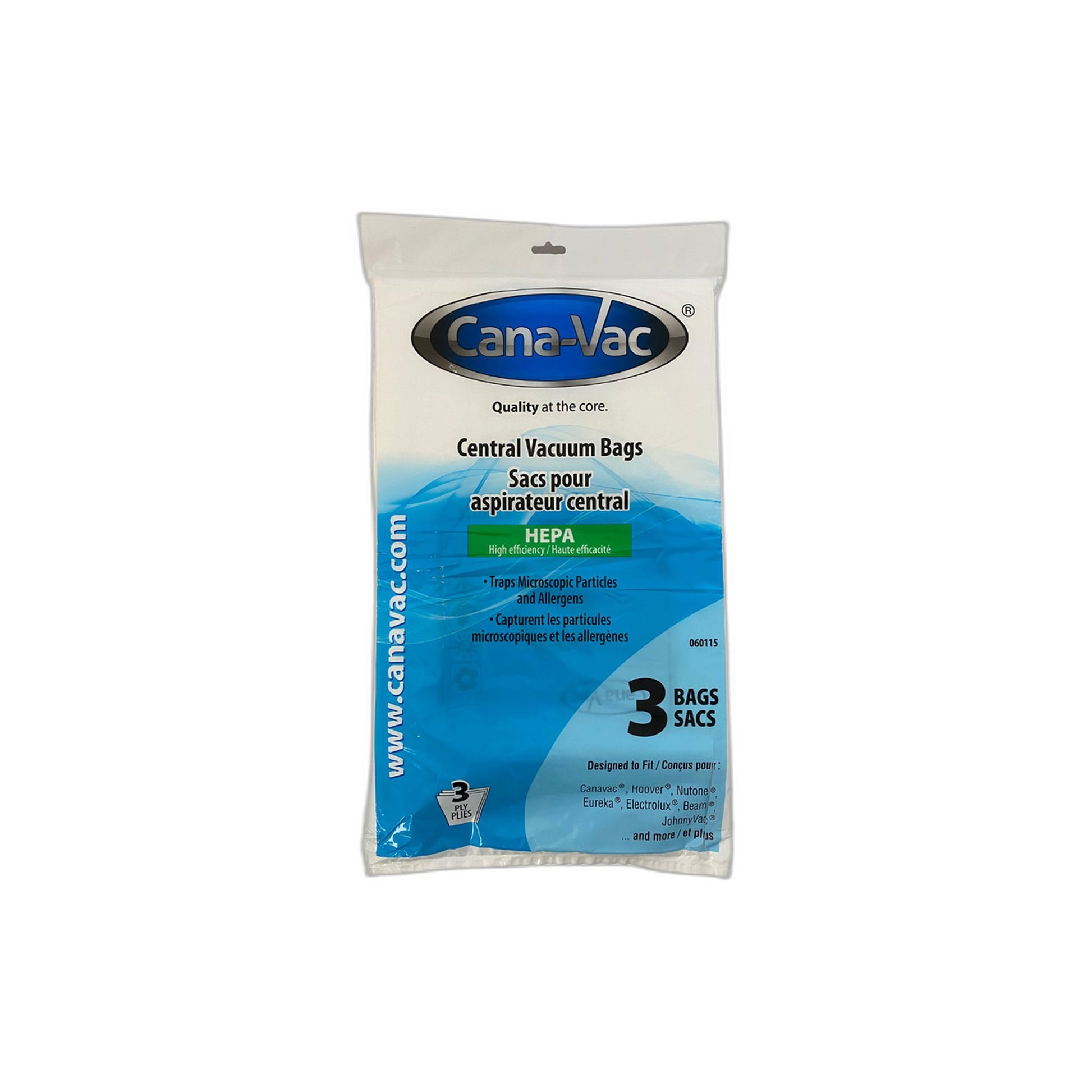 Cana-Vac Ethos HEPA Central Vacuum Bags, Set of 3