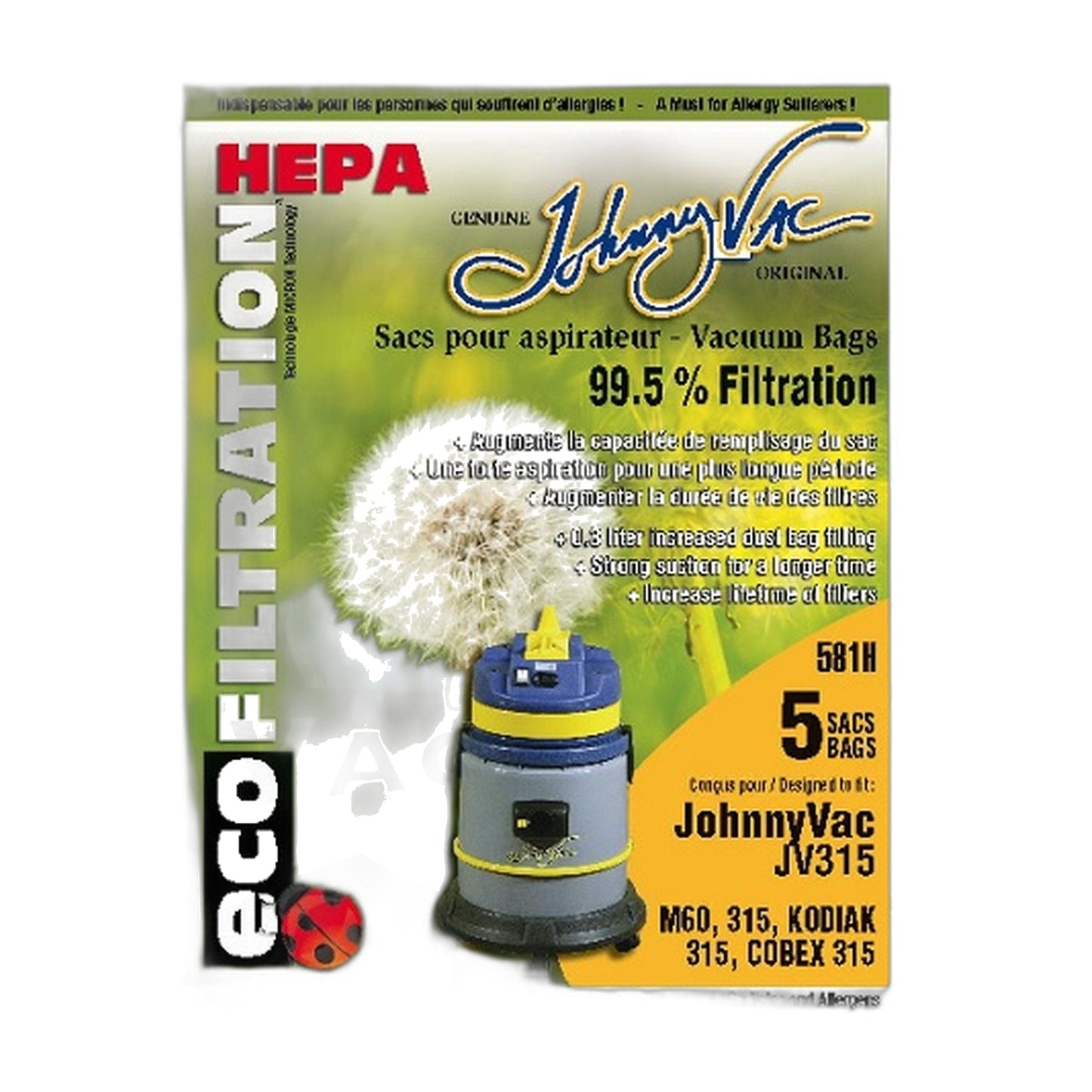 Johnny Vac JV10 / JV10W Synthetic Micro Vacuum Bags, 5-Pack