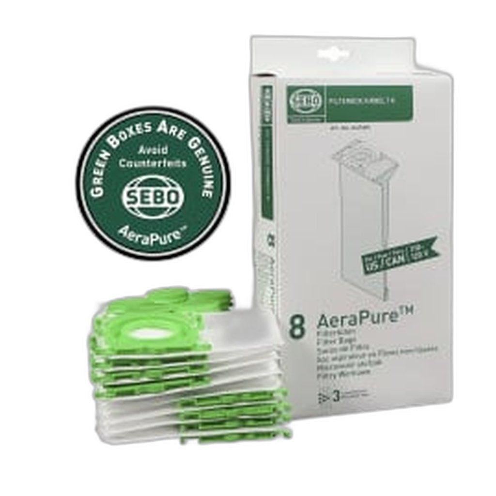 SEBO Filter Bags for AIRBELT K Canister Vacuums - 8 Pack with Caps