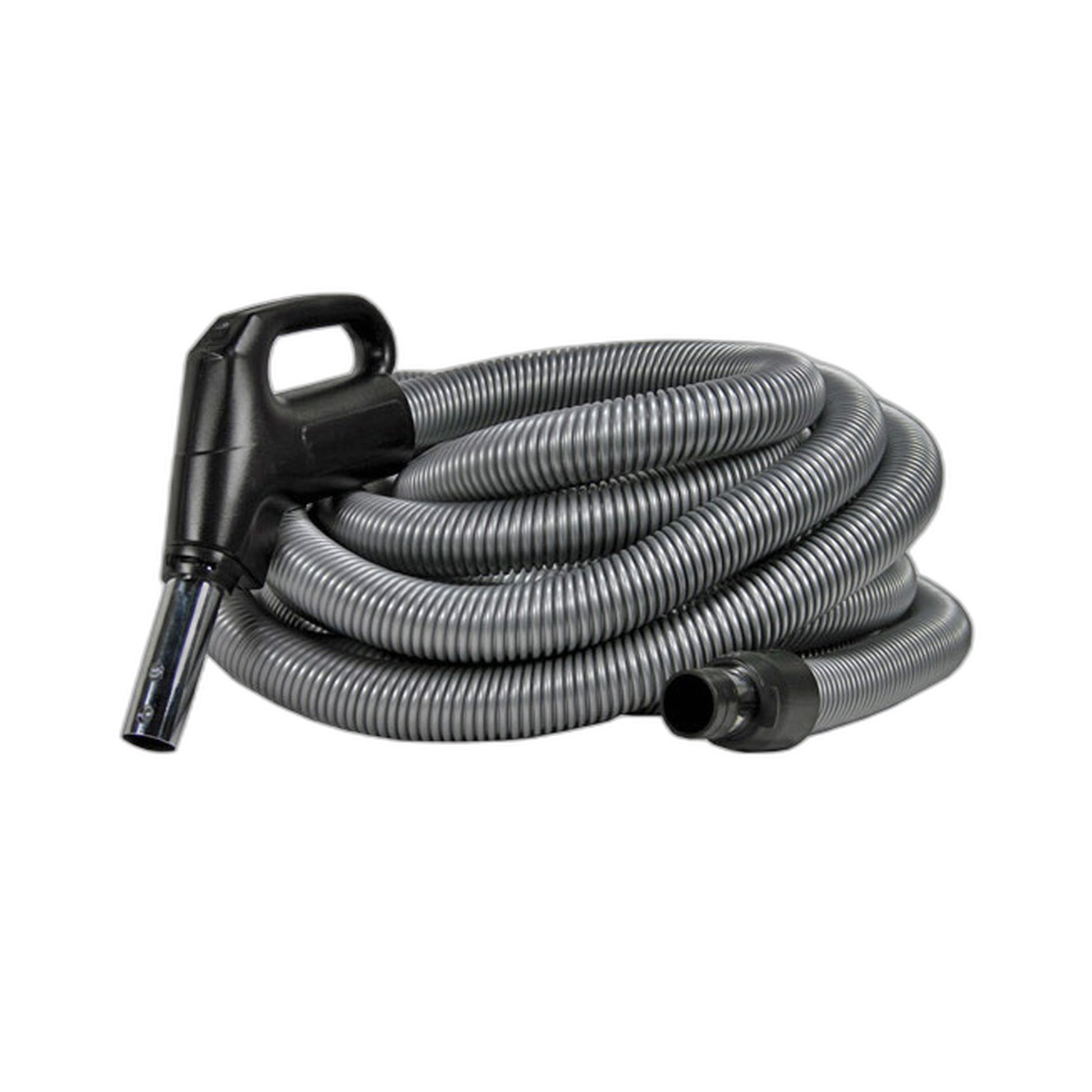 30 ft Low Voltage Central Vacuum Hose with Gas Pump Handle and Button Lock, Silver
