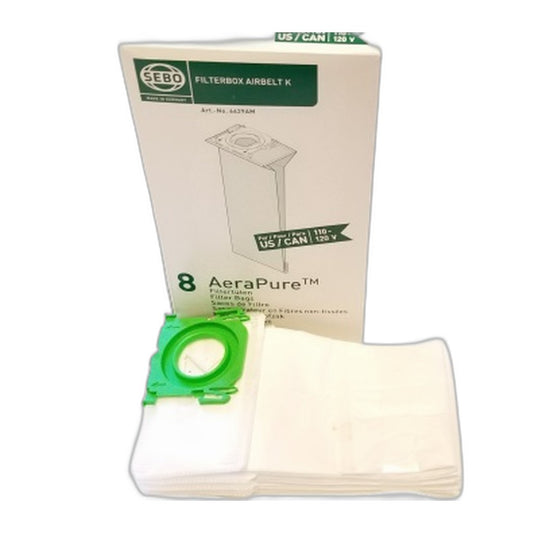 SEBO Filter Bags for AIRBELT K Canister Vacuums - 8 Pack with Caps