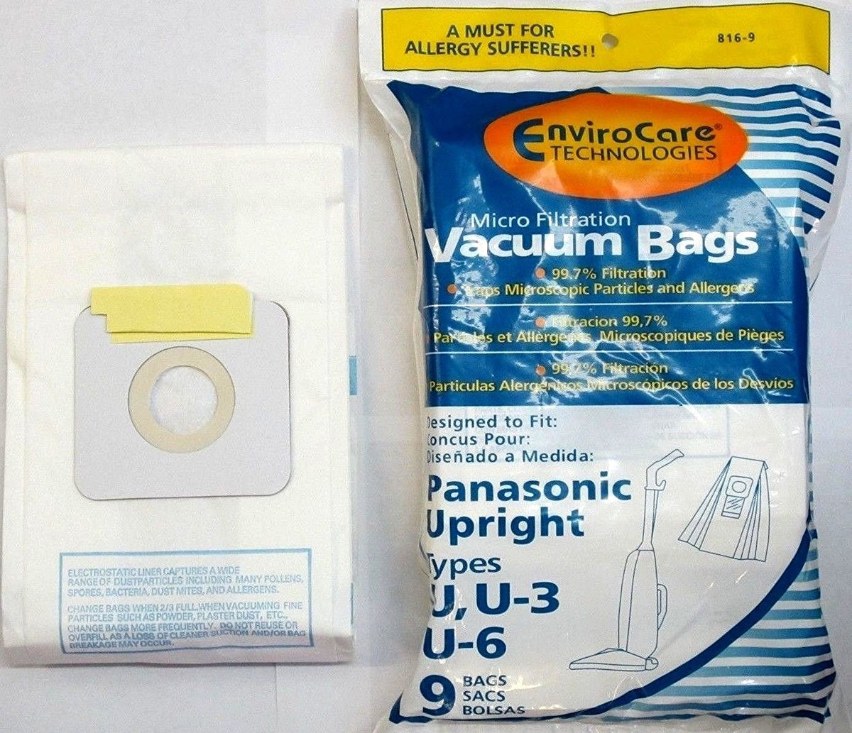 EnviroCare 816-9 Panasonic U-3/U-6 Micro Bags, 9 Pack
