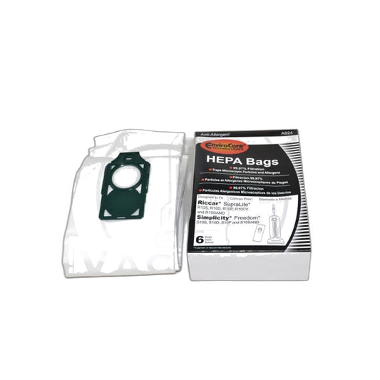Riccar/Simplicity Supralite Type L HEPA Cloth Bags - 6 Pack (Green Collar)