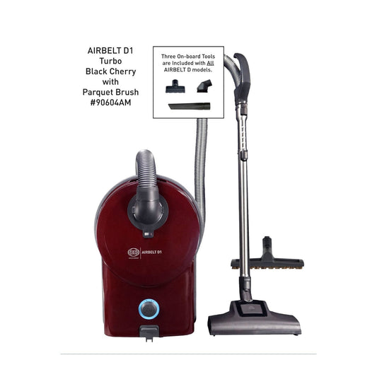 SEBO AIRBELT D1 Turbo Canister Vacuum with Turbo Nozzle and Parquet Brush (Black Cherry)