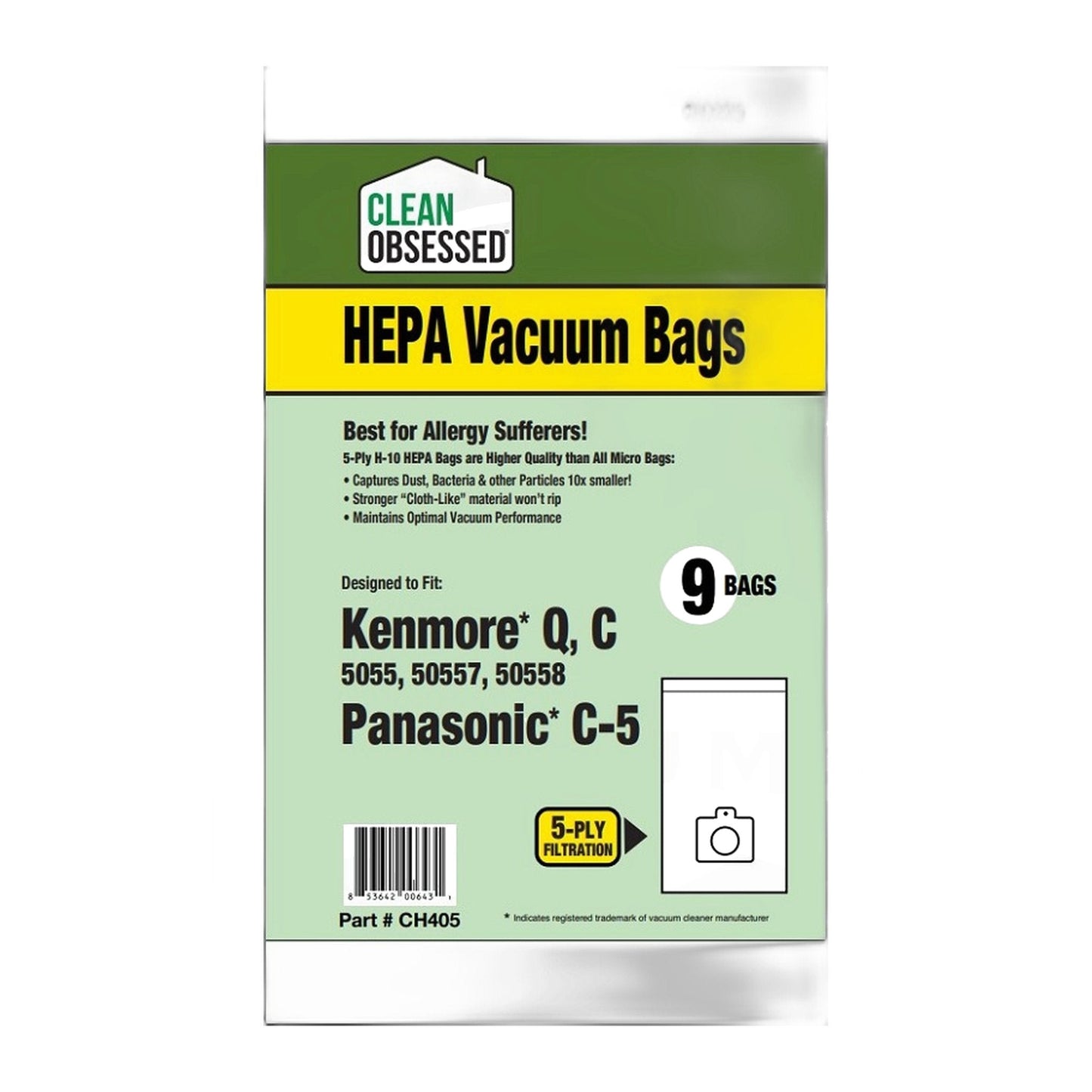 Kenmore 5055 50558 Type Q HEPA Vacuum Bags, 9-Pack