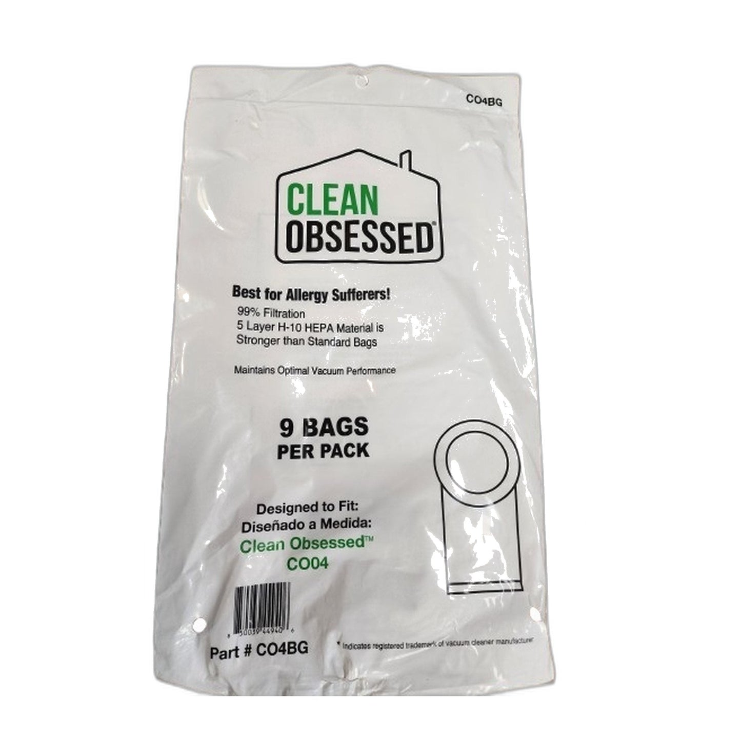 Clean Obsessed 4 Qt HEPA Backpack Paper Bags, Model CO4 (9-Pack)