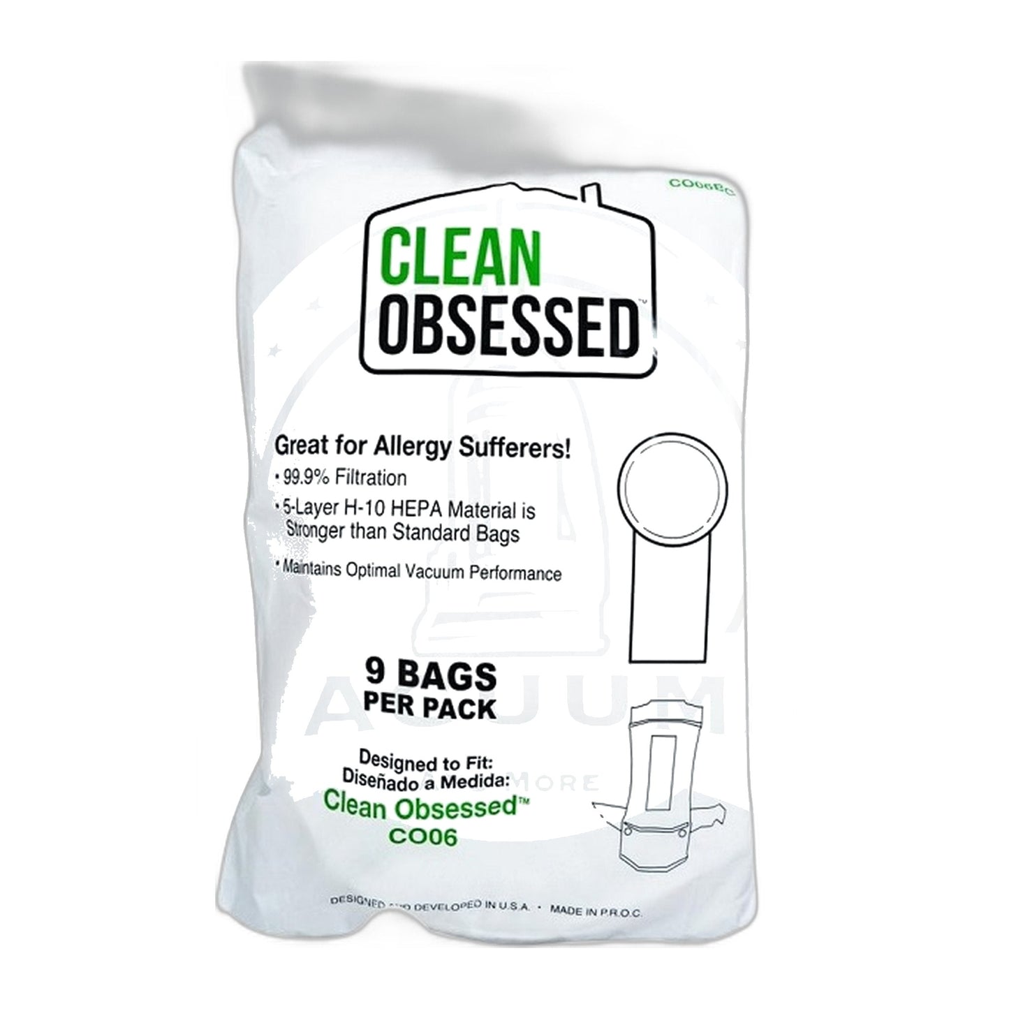Clean Obsessed 6 Qt HEPA Backpack Bags, CO6/CO624/PB1006 (9-Pack)