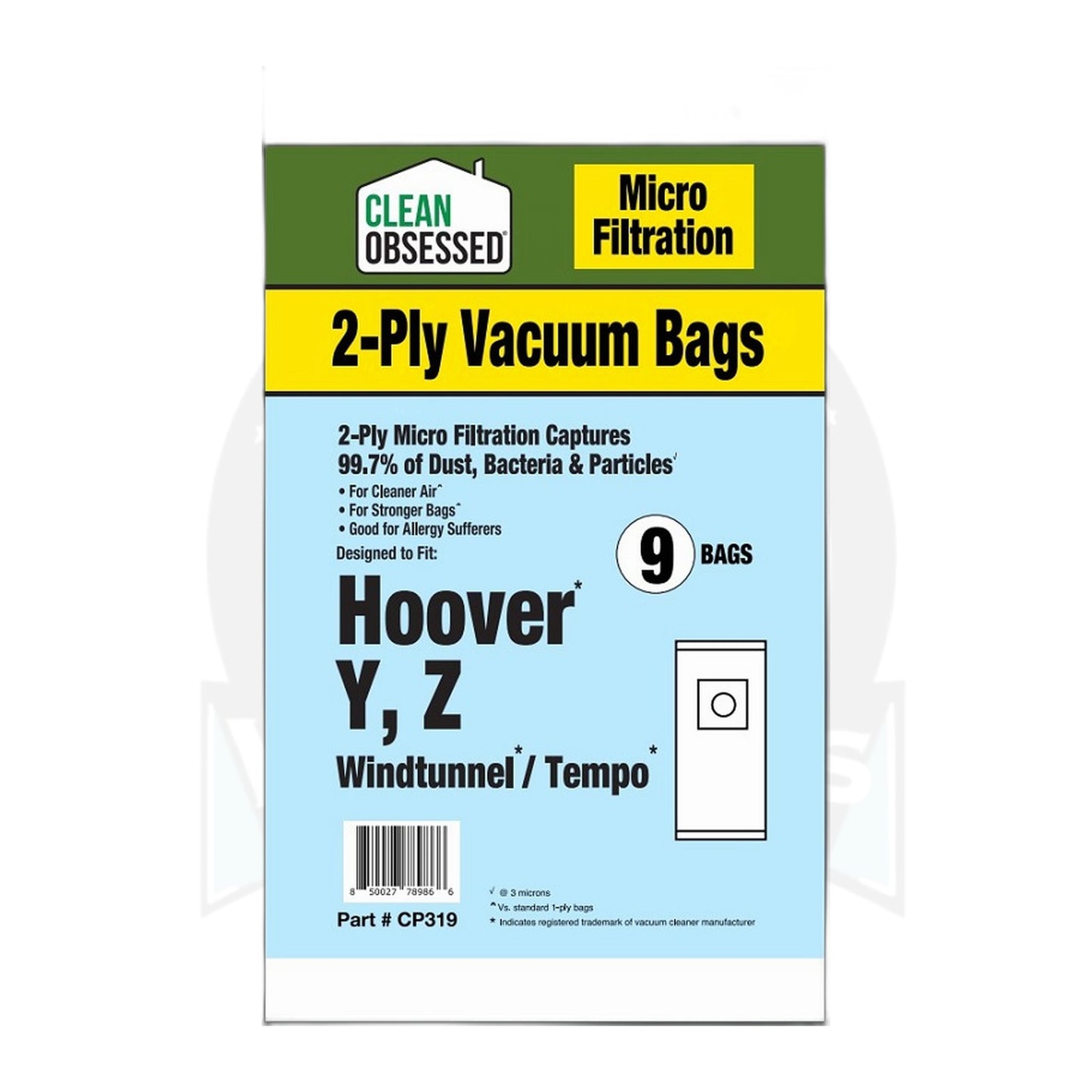 Clean Obsessed Hoover Type Y Micro Filtration Vacuum Bags, 9-Pack