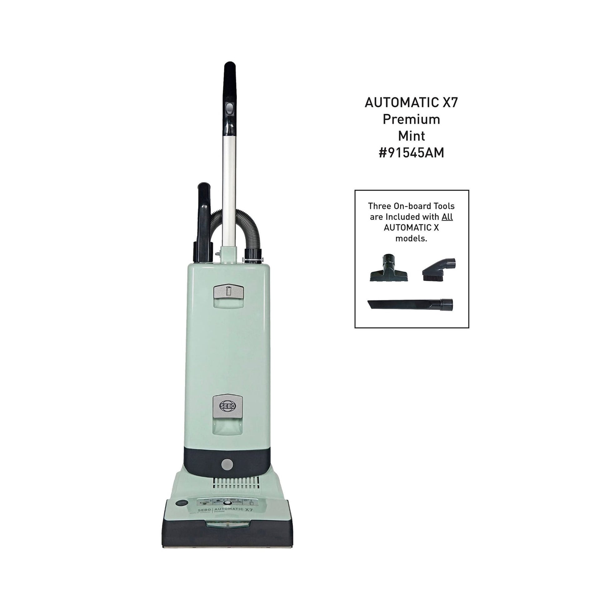 SEBO AUTOMATIC X7 Premium Bagged Upright Vacuum with Brush-Mode Button and Headlight, Mint