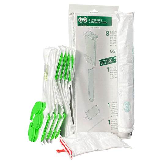 Genuine SEBO X7/X8 service box with 8 bags and filters