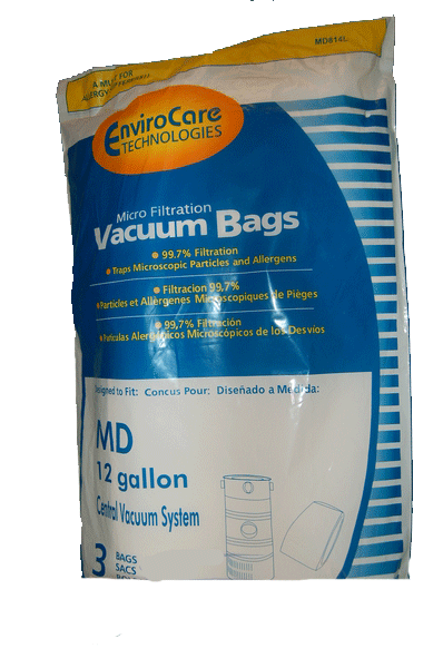 EnviroCare MD814L 12-Gallon Central Vac Bags, 3 Pack