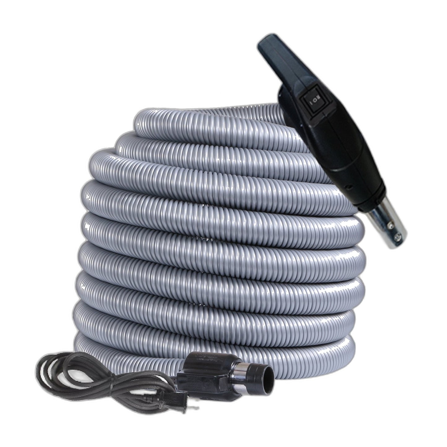Nadair 30 ft Dual-Voltage Central Vacuum Hose with Pigtail, Silver