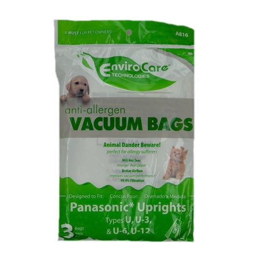 EnviroCare A816 Paper Bags for Panasonic U3/U6, 3-Pack