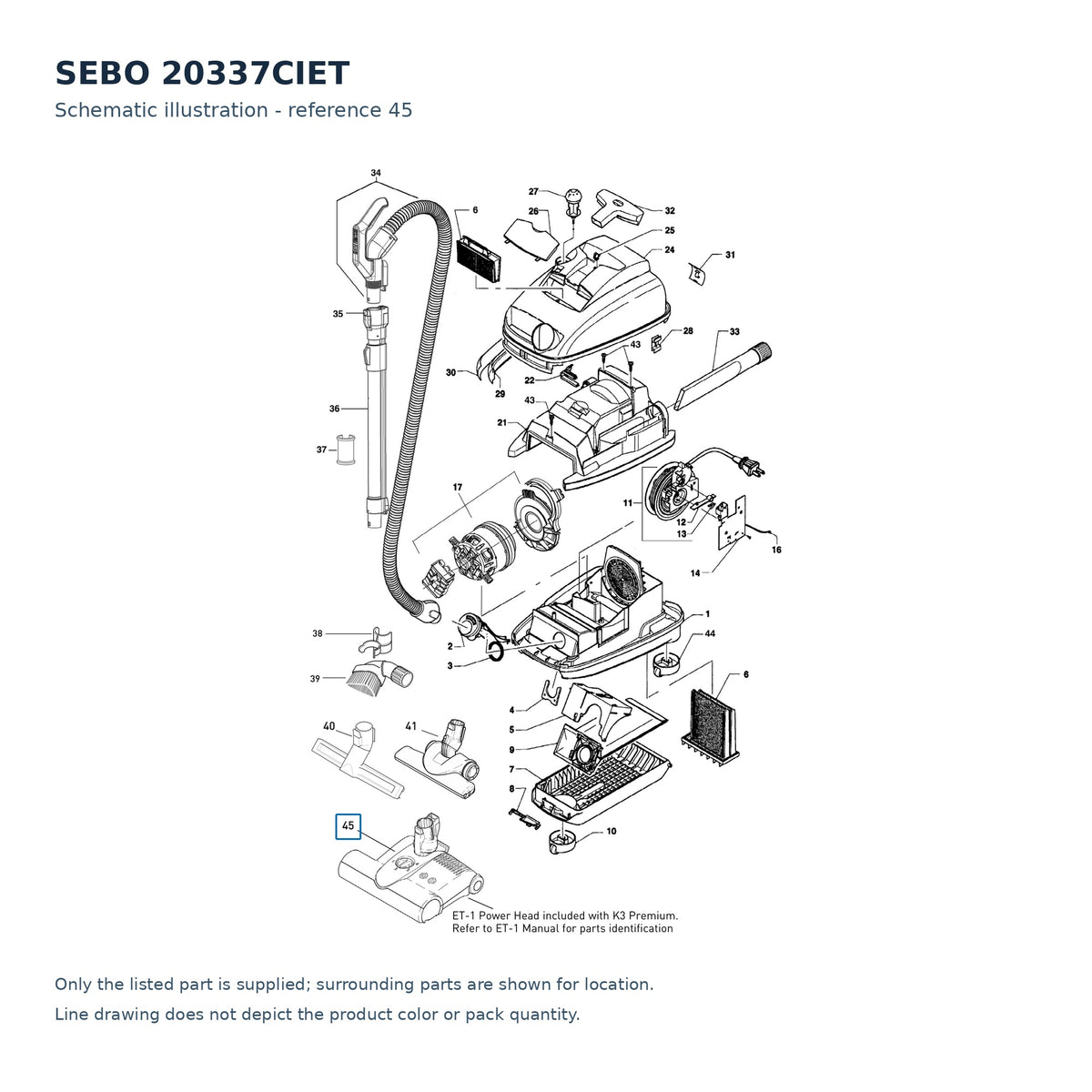 SEBO 20337CIET schematic illustration; reference 45; only the listed part supplied