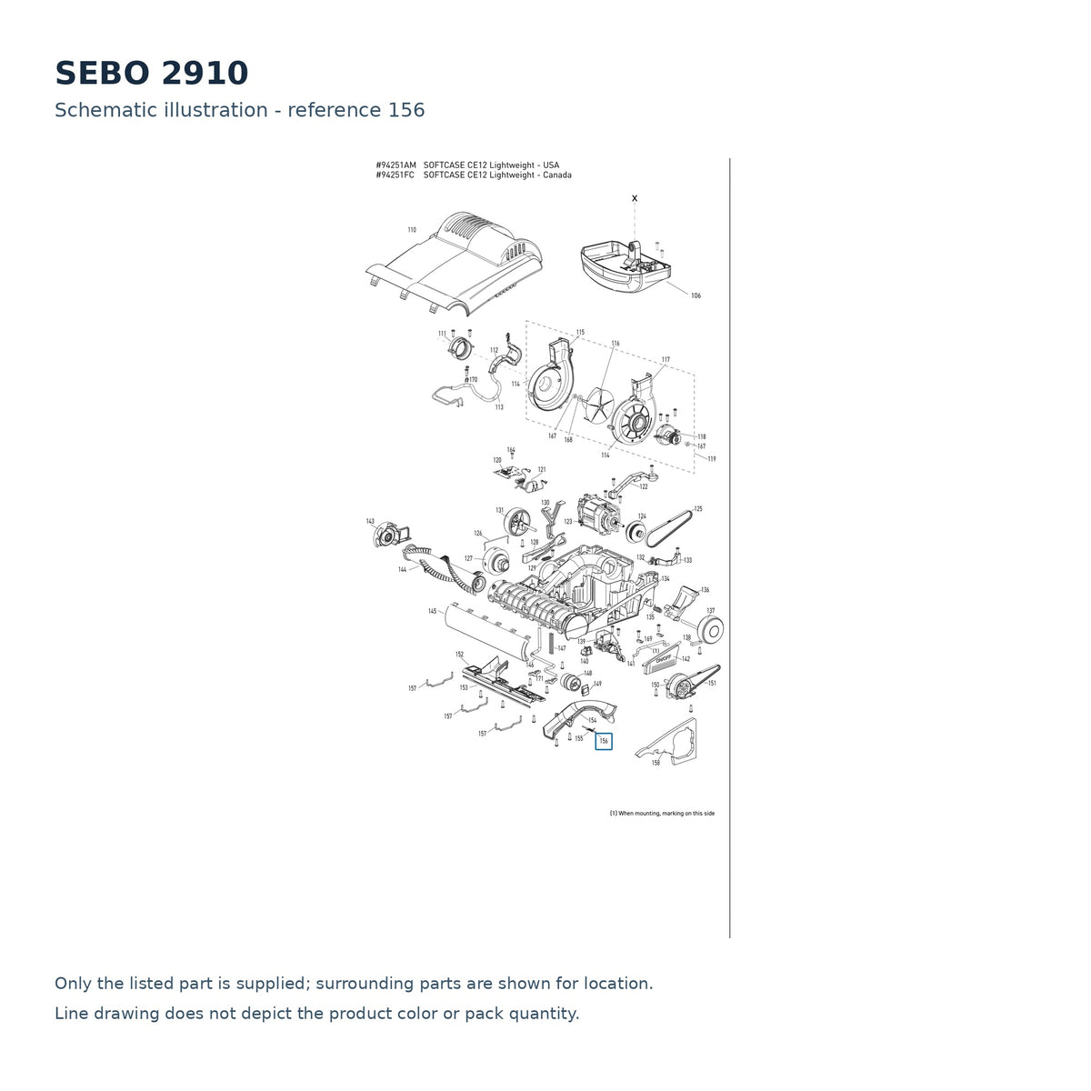SEBO 2910 schematic illustration; reference 156; only the listed part supplied
