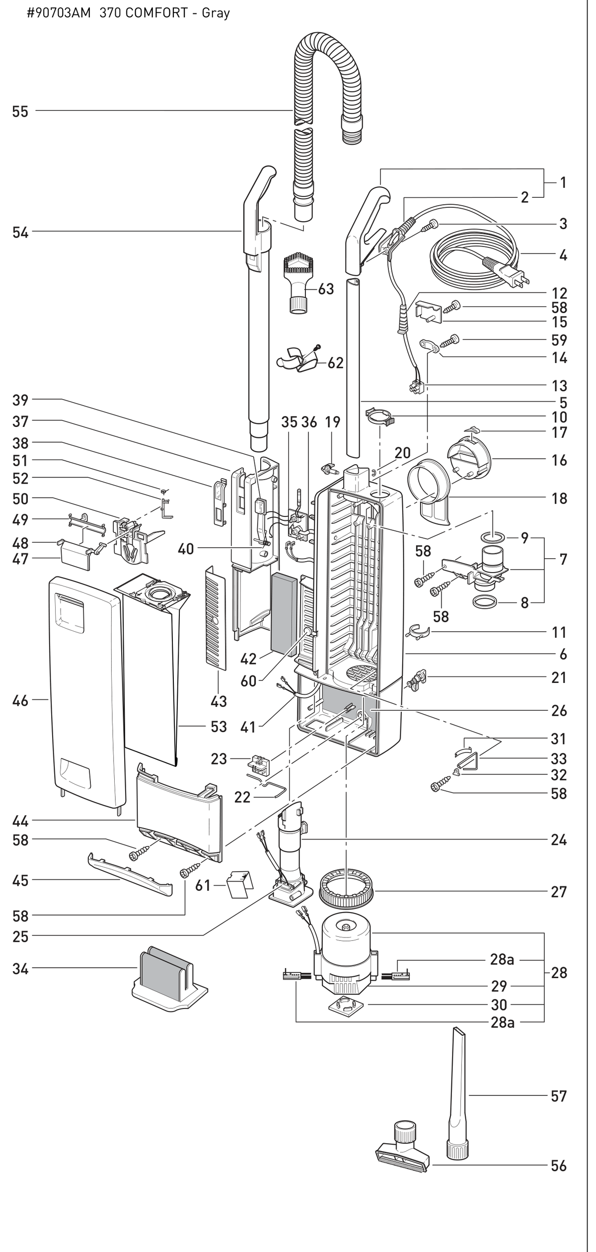 SEBO 370 COMFORT exploded parts diagram