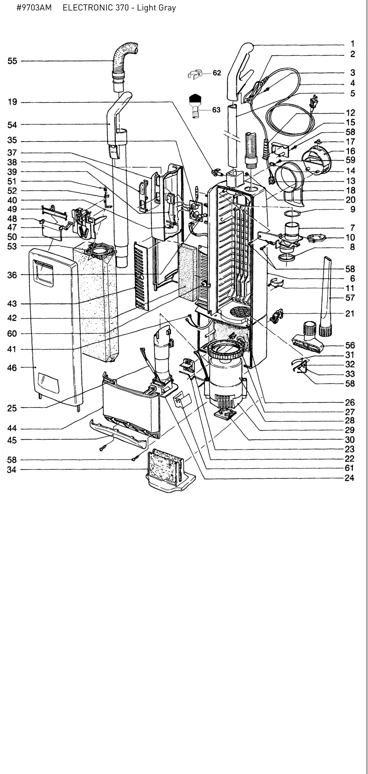 SEBO ELECTRONIC 370 exploded parts diagram