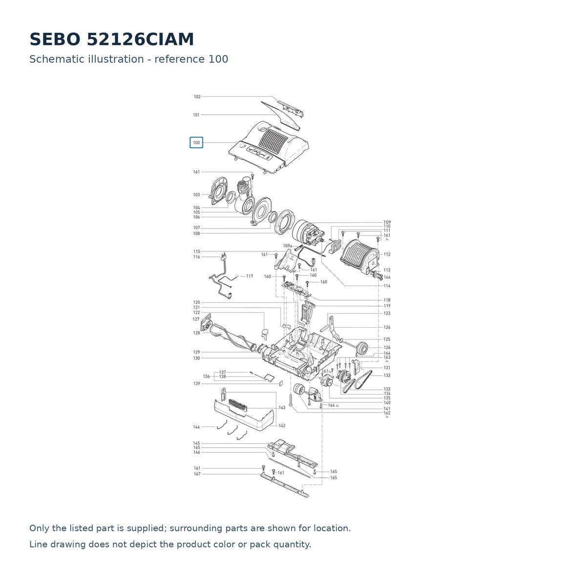 SEBO 52126CIAM schematic illustration; reference 100; only the listed part supplied