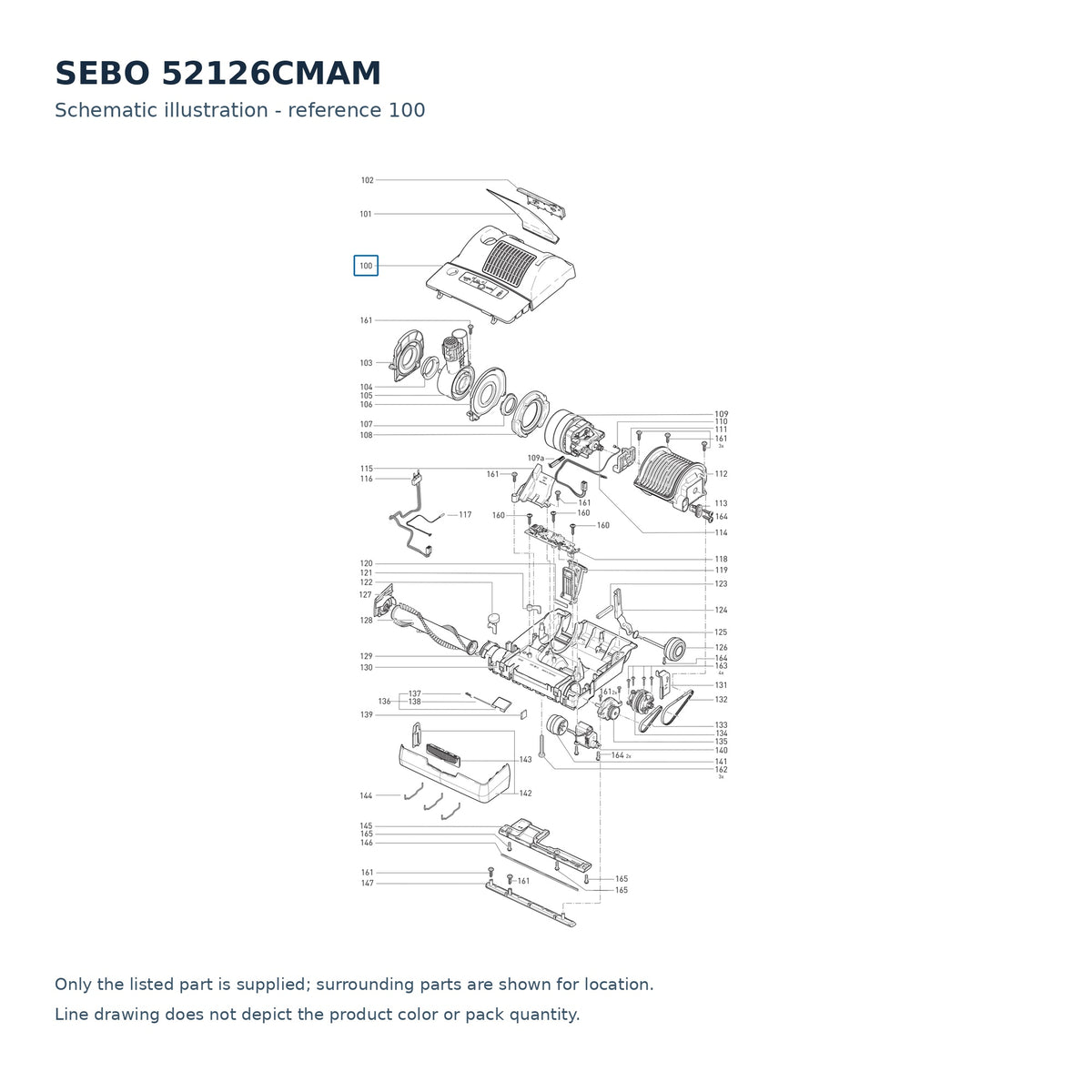 SEBO 52126CMAM schematic illustration; reference 100; only the listed part supplied