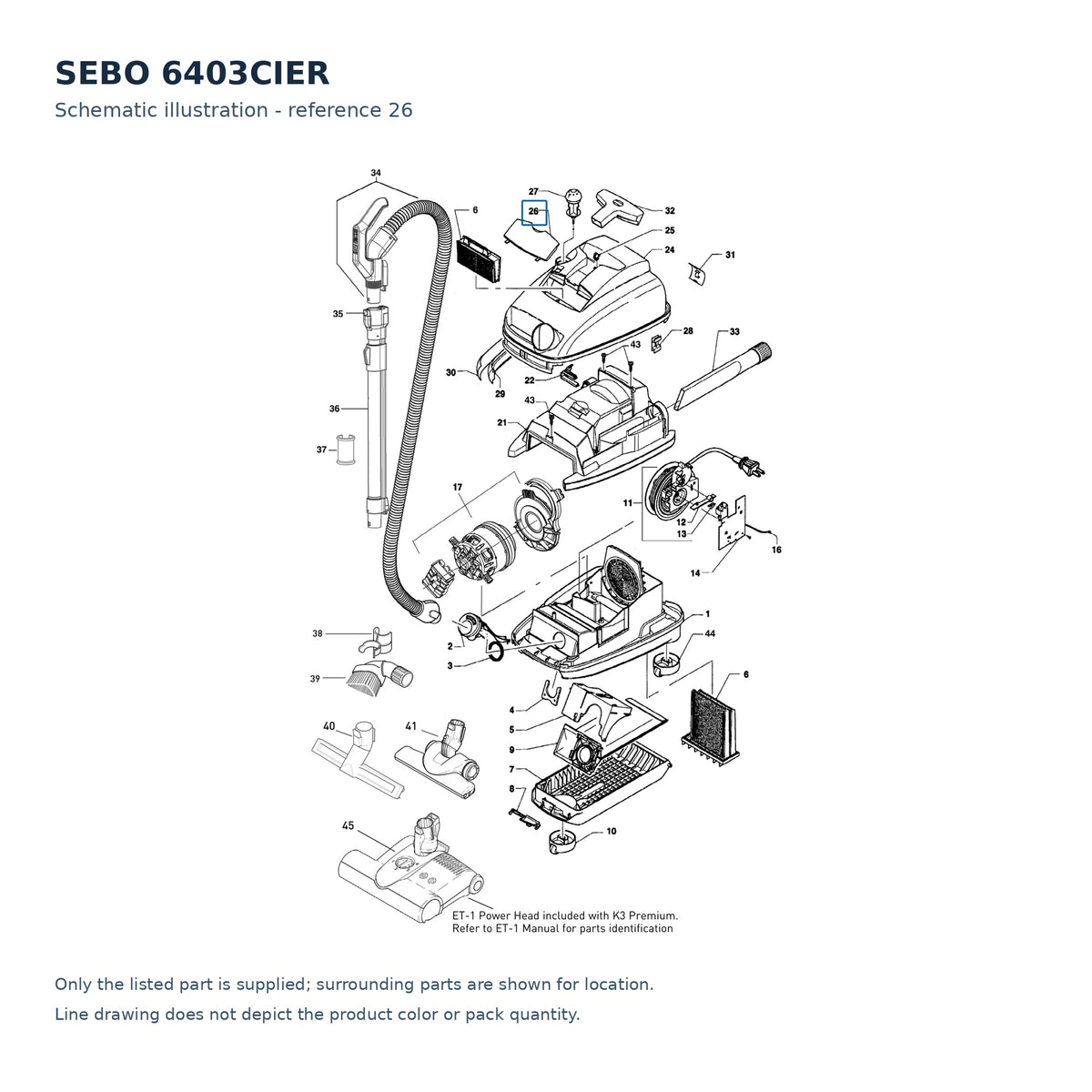 SEBO 6403CIER schematic illustration; reference 26; only the listed part supplied