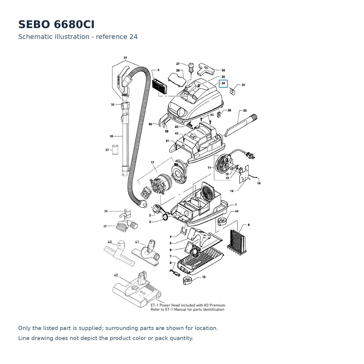 SEBO 6680CI schematic illustration; reference 24; only the listed part supplied