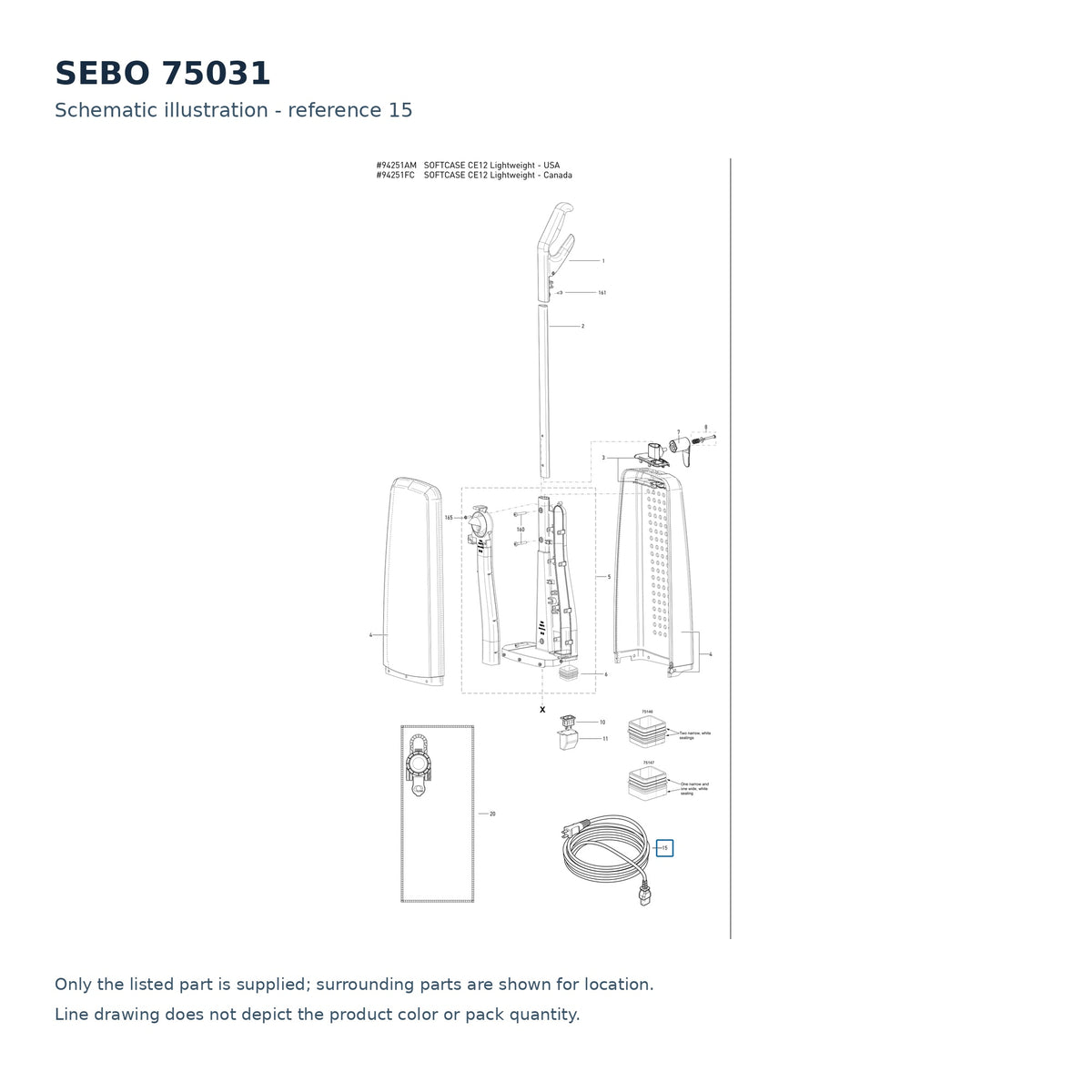 SEBO 75031 schematic illustration; reference 15; only the listed part supplied