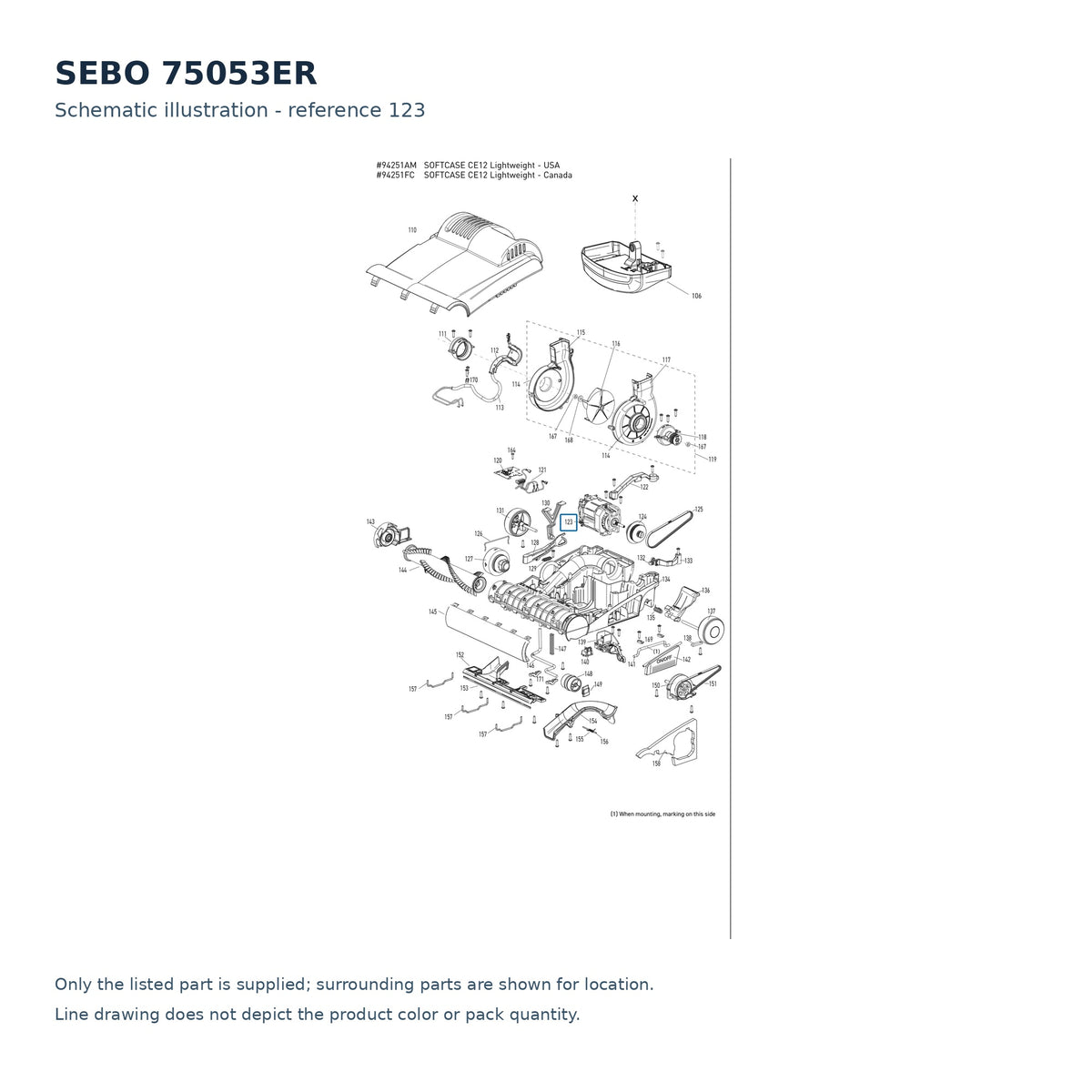 SEBO 75053ER schematic illustration; reference 123; only the listed part supplied