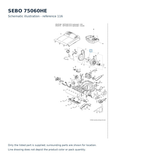 SEBO 75060HE schematic illustration; reference 116; only the listed part supplied