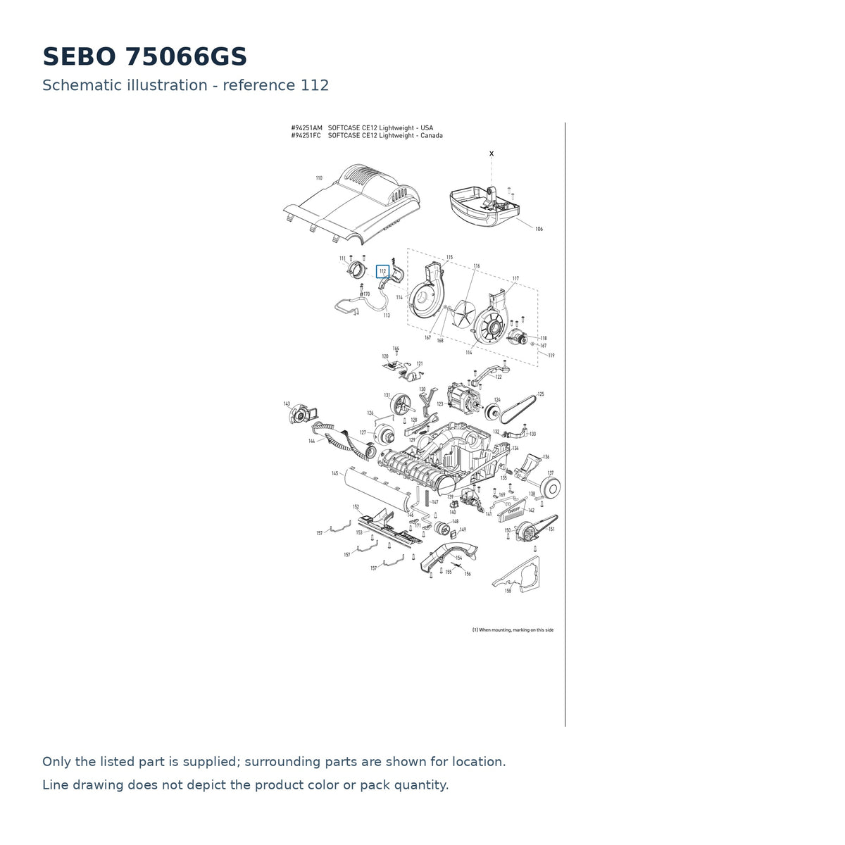 SEBO 75066GS schematic illustration; reference 112; only the listed part supplied