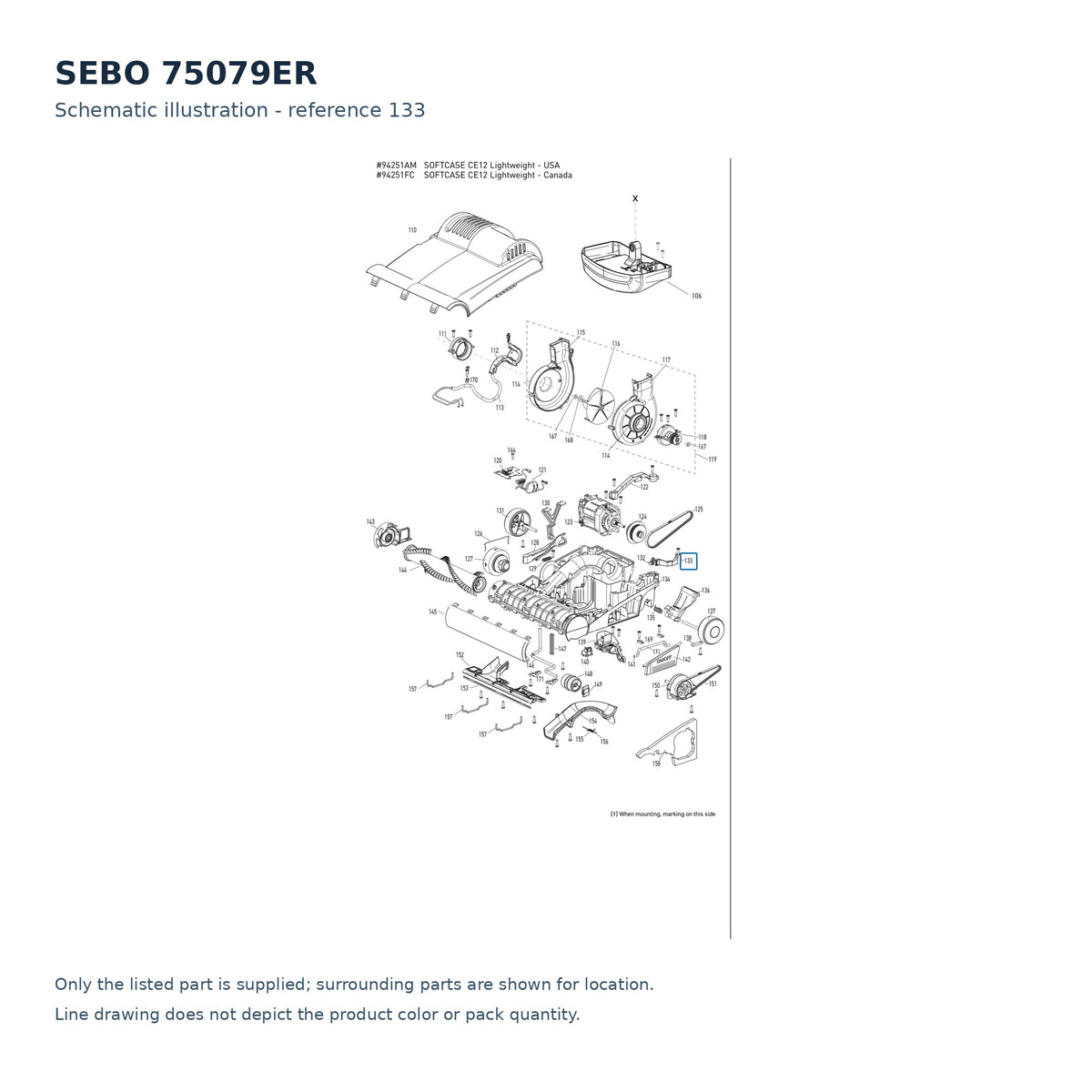 SEBO 75079ER schematic illustration; reference 133; only the listed part supplied