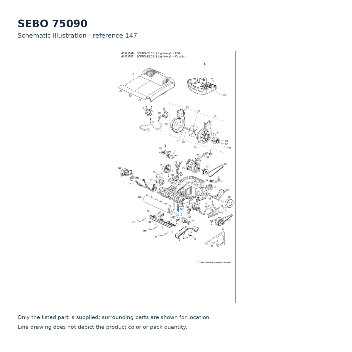 SEBO 75090 schematic illustration; reference 147; only the listed part supplied