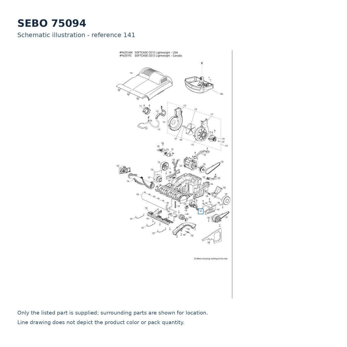 SEBO 75094 schematic illustration; reference 141; only the listed part supplied