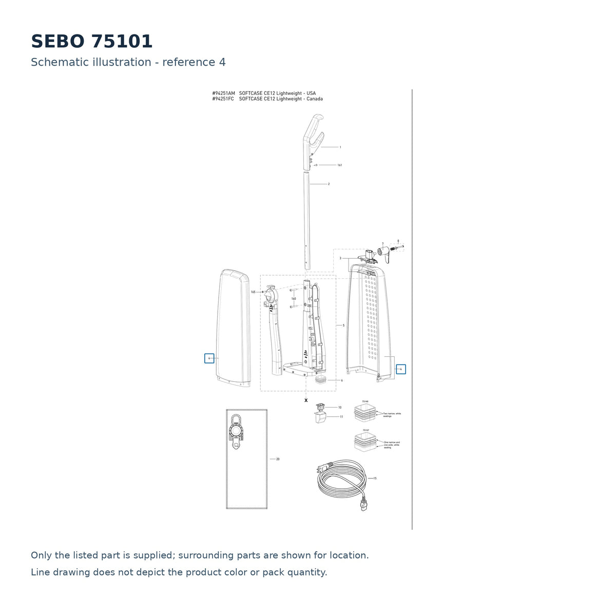 SEBO 75101 schematic illustration; reference 4; only the listed part supplied