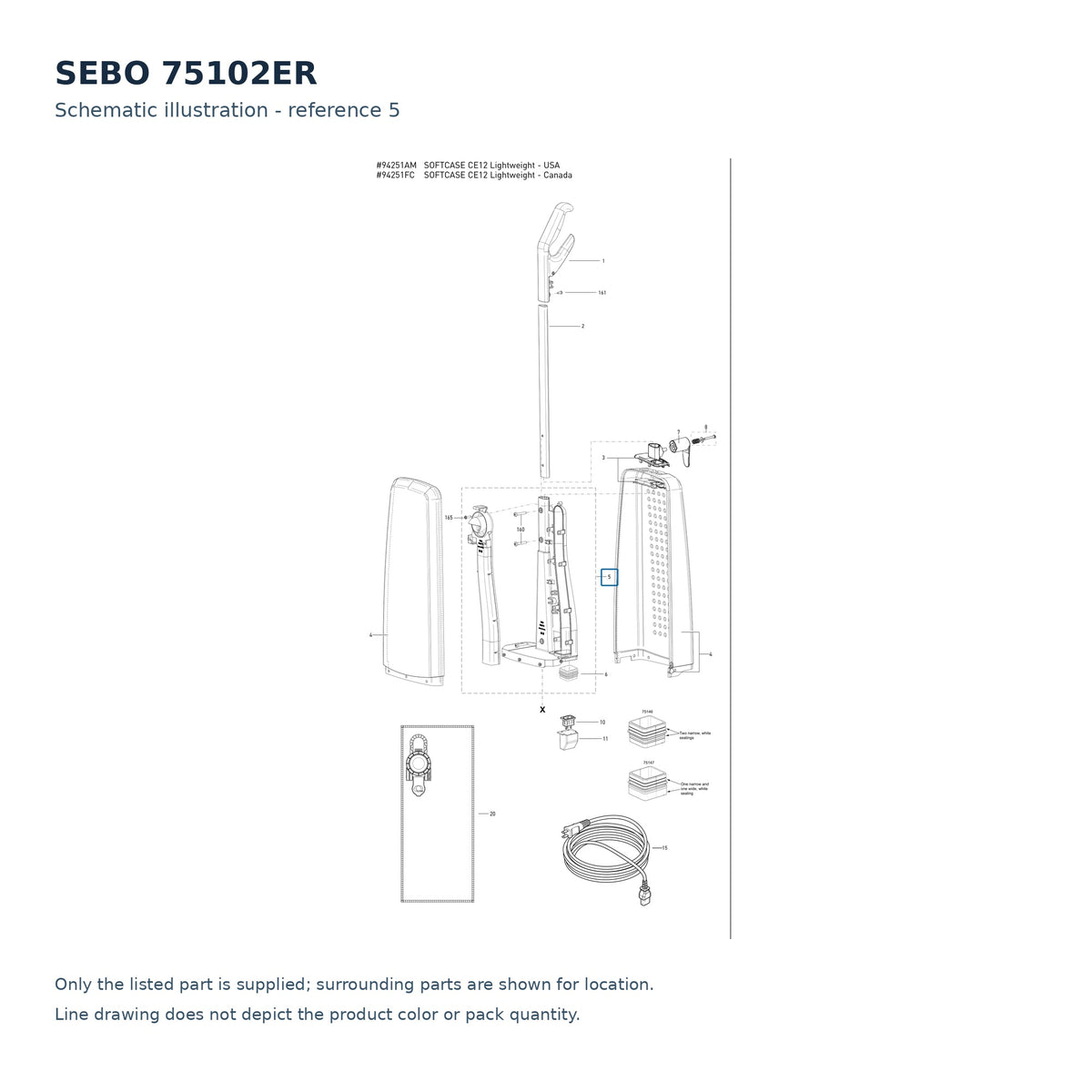 SEBO 75102ER schematic illustration; reference 5; only the listed part supplied