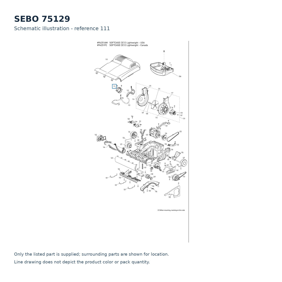 SEBO 75129 schematic illustration; reference 111; only the listed part supplied
