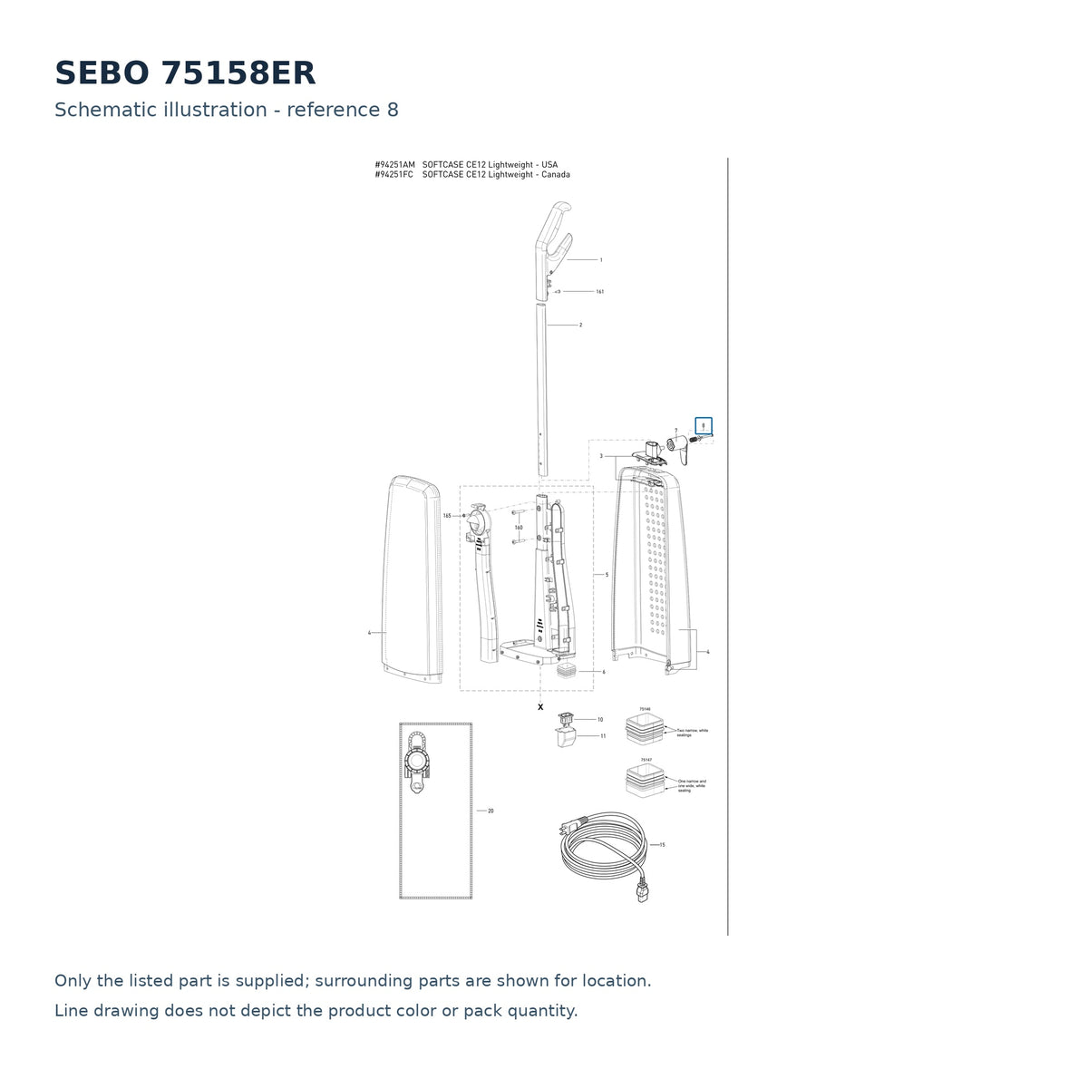 SEBO 75158ER schematic illustration; reference 8; only the listed part supplied
