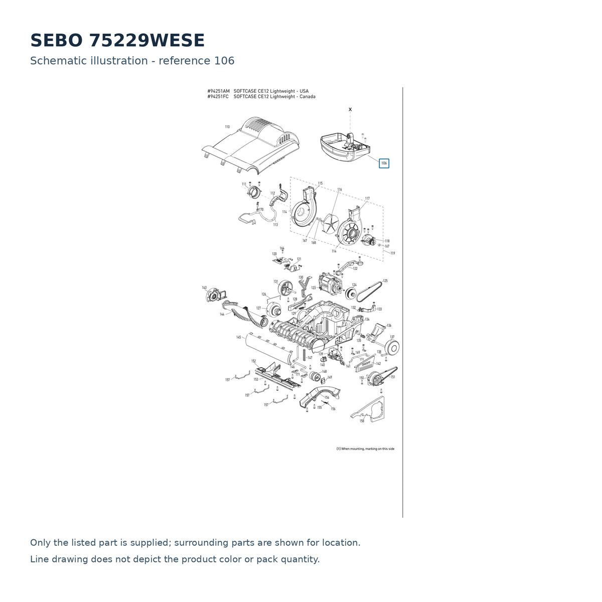 SEBO 75229WESE schematic illustration; reference 106; only the listed part supplied