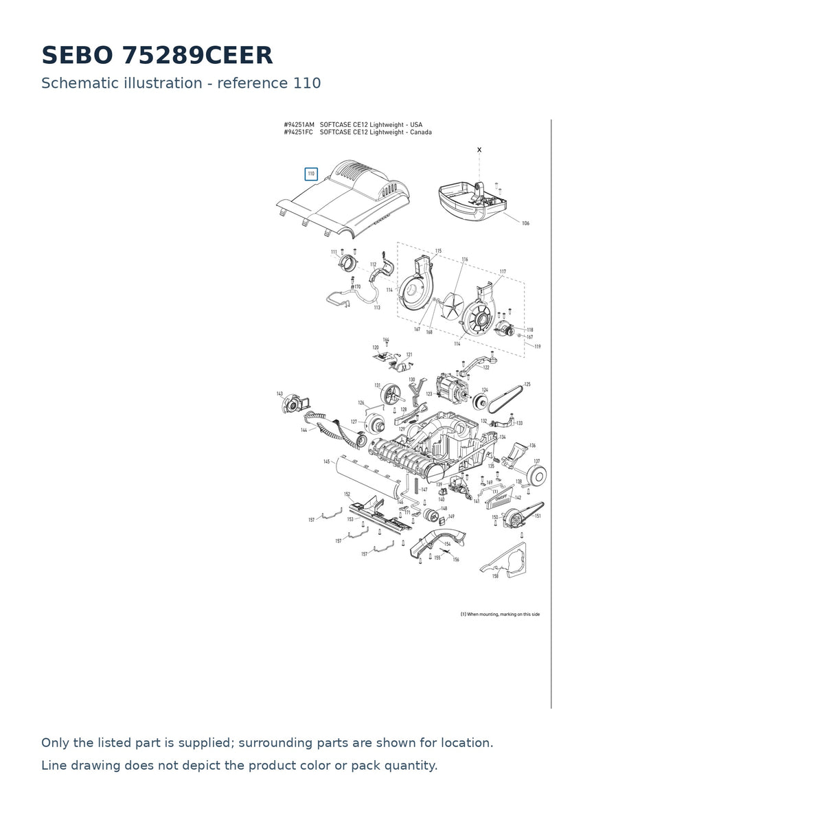 SEBO 75289CEER schematic illustration; reference 110; only the listed part supplied