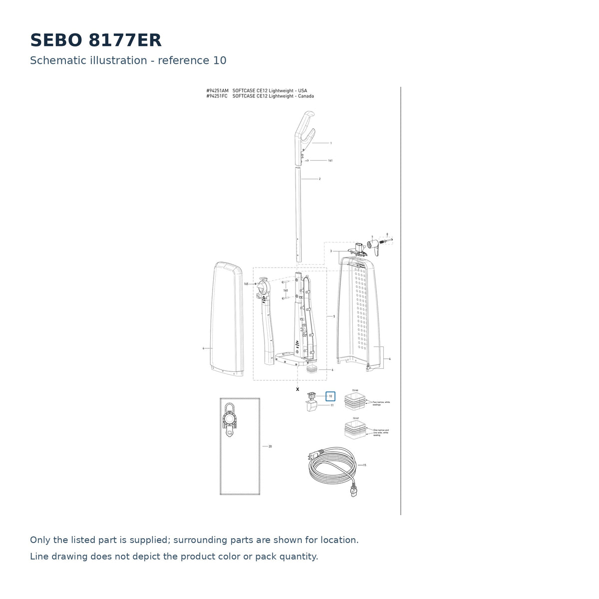 SEBO 8177ER schematic illustration; reference 10; only the listed part supplied
